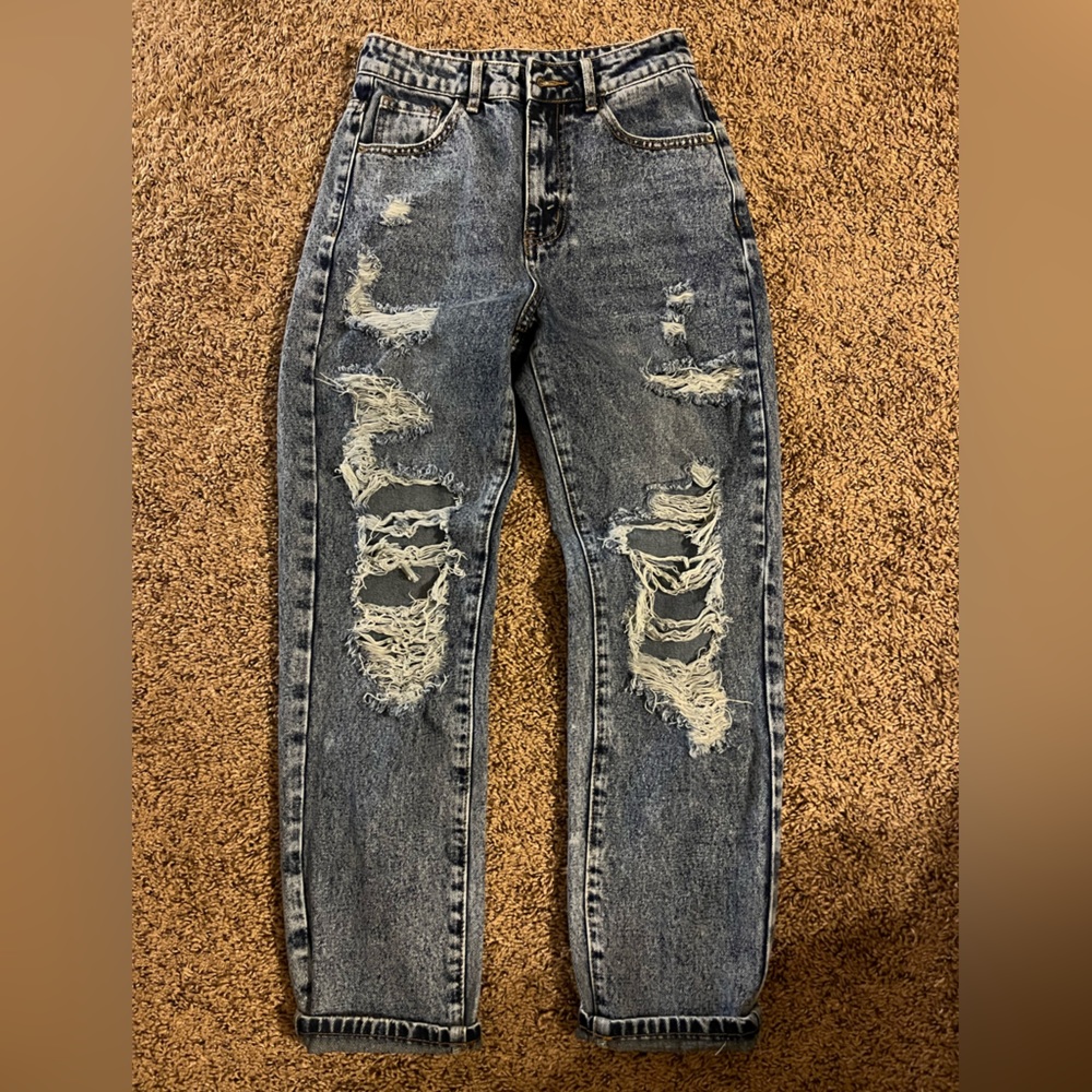 SHEIN distressed acid wash jeans